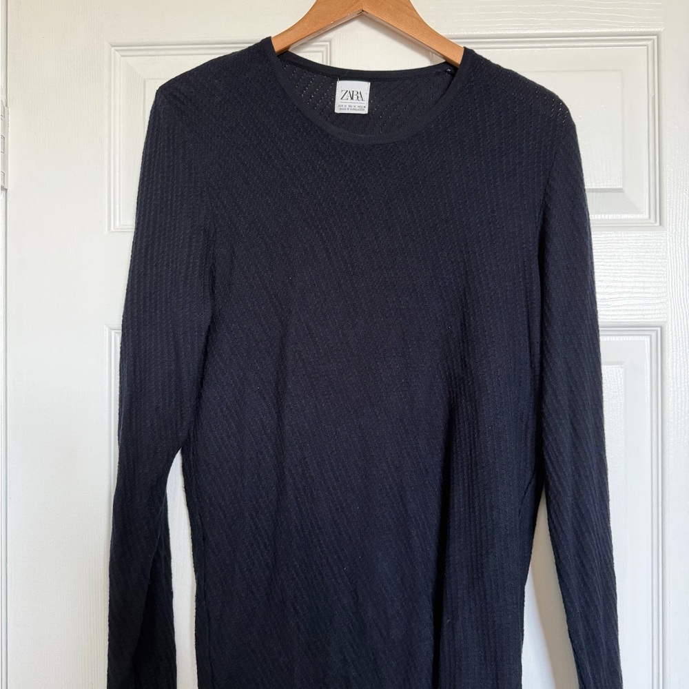 Zara Navy Blue Ribbed Long Sleeve Top